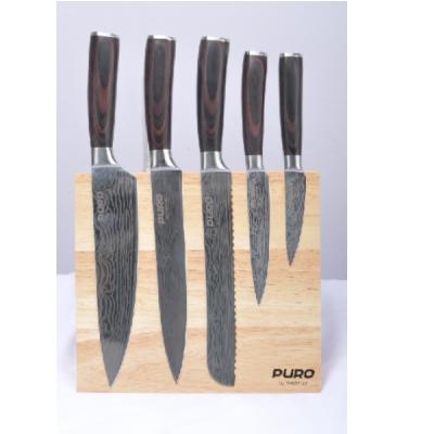 China Wholesale QANA Disposable OEM Factory Design 6pcs Damascus Stainless Steel New Kitchen Knife Set With Wooden Block Fruit Steak Cheese Knife for sale