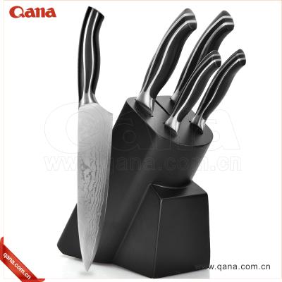 China Viable Factory Wholesale QANA OEM Damascus Stainless Steel High Quality Kitchen Chef Knife Set With Wooden Block Commercial Cook To Equip for sale