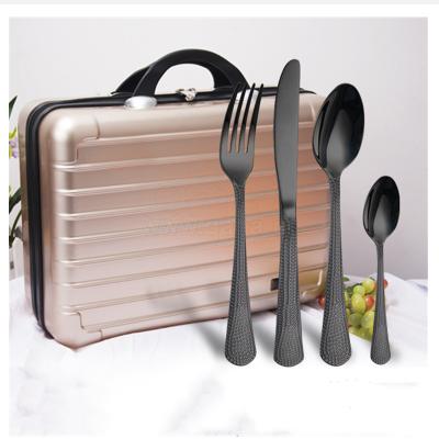 China New Luxury Dinnerware Sets QANA Hot Fashion Stainless Steel Dinnerware Sets Black Matte Kitchen Spoon Fork Knife Flatware Cutlery Set With Luggage for sale