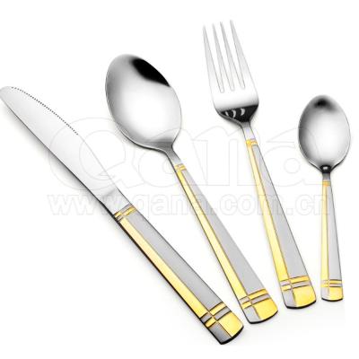 China QANA Factory Wholesale Disposable OEM Dinner Set Mirror Sand Plated Cutlery Set 72pcs with Wooden Box Flatware Sets Knife and Fork for sale