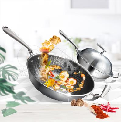 China Kitchenware Frying Pan Honeycomb Stainless Steel Cookware Hot Stocked Stick Frying Pan Non Cooking Pan for sale