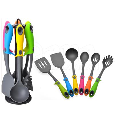 China QANA Sustainable Factory Wholesale High Quality 6pcs Colorful Nylon Cooking Utensils OEM Slotted Turner Silica Gel Kitchenware Set for sale