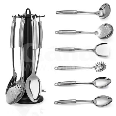 China QANA Factory Wholesale OEM 7Pcs Kitchenware Stainless Steel Soup Spoon Pocket Colander Metal Turner Viable Slotted Cooking for sale