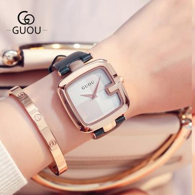 China GUOU Ledis Luxury Fashionable Square Watch Ladies Wrist Quartz Elegant Leather Watches Women for sale