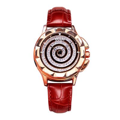 China New Creativity GUOU Fashion Watch Spiral Dial Leather Rhinestone Ladies Quartz Watch for sale