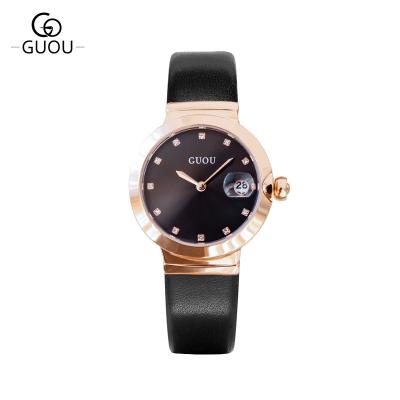 China Simple Alloy Women's GUOU Quartz Scale Quartz Watch With Calendar Fashion Ladies Leather Band Watch for sale