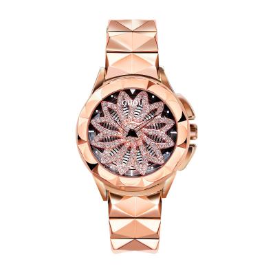 China New Creativity GUOU Fashion Watch Spiral Dial Stainless Steel Rhinestone Ladies Quartz Watch for sale