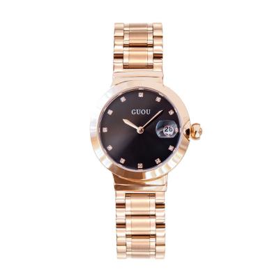 China Simple brand luxury steel strap female watch calendar quartz GUOU scale quartz female watch for sale