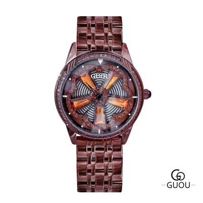 China New Creativity GUOU Fashion Watch Spiral Flower Dial Stainless Steel Rhinestone Ladies Quartz Watch Wrist for sale