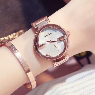 China Quartz GUOU Stainless Steel Watch For Women Blank Dial Watch No Scale Ladies Quartz Watch for sale