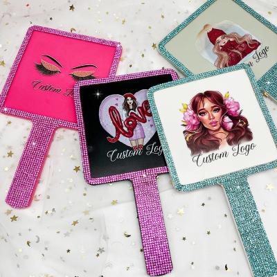 China Hot White Simple Side Square Shaped Hand Mirror Personalized Private Label Custom Logo Selling Makeup Tools And Beauty Business Gifts for sale