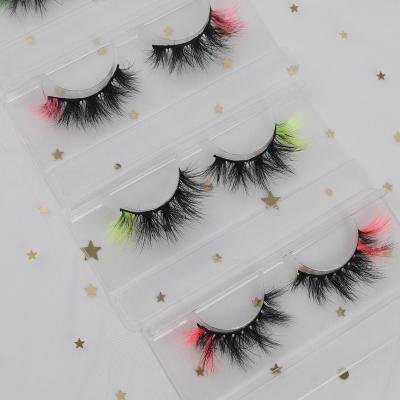 China Long natural private label 3d color eyelashes wholesale 25mm real mink fur 3d strip lashes full with fluffy lashes custom box packing for sale