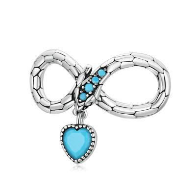 China Long Color Keeping Sterling Silver Snake S925 Infinity Love Zircon Heart Shaped Zircon Charms for sale