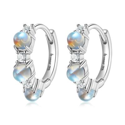 China Long Color Keeping Silver Color S925 Moonstone Single Platinum Plated Earrings for sale