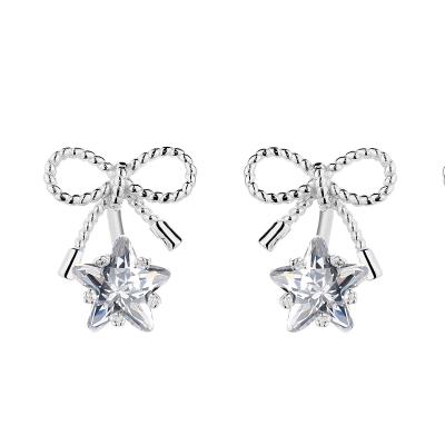 China Long Color Keeping Female Jewelry S925 Sterling Silver Super Beautiful Bow Cubic Zirconia Star Snap Earrings for sale