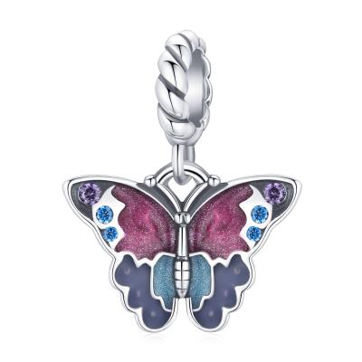 China Long Color Keeping S925 Sterling Silver Dreamy Butterfly Charms Bracelet Color Oil Drop Zircon Insect Pendant for sale