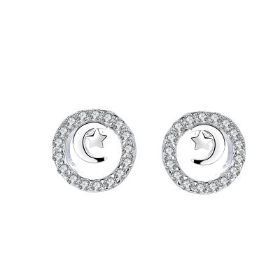 China Long Color Keeping Women's S925 Sterling Silver Zircon Star Moon Simple Stud Earrings for sale