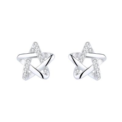 China Long Color Keeping Elegant Zircon S925 Sterling Silver Simple Star Stud Earrings for sale