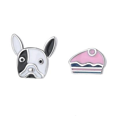 China Long Color Keeping S925 Sterling Silver Cute Dog And Asymmetrical Cake Stud Earrings For Girls for sale