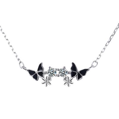 China Long Color Keeping Fashion S925 Silver Black Butterfly Necklace Female Zircon Clavicle Chain for sale