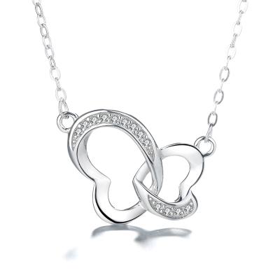 China Long Color Keeping Love S925 Pure Silver Simple Bow Girls Heart Pendant Necklace for sale