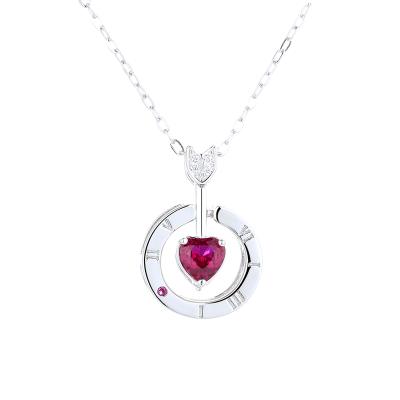 China Long Color Keeping Valentine's Day Gift S925 Pure Silver Love Arrow Cupid Necklace Fashion Red Heart Zircon Necklace for sale