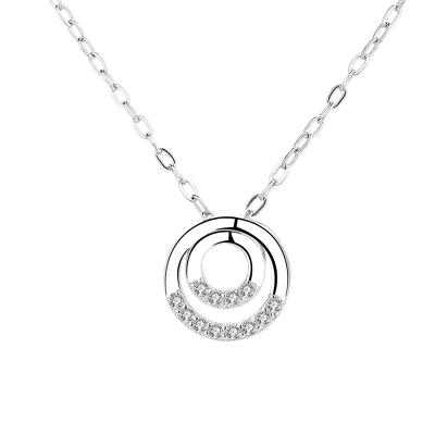 China Long Color Keeping Simple Fashion Necklace S925 Sterling Silver Center Inlay Zircon Double Ring Pendant Necklace for sale