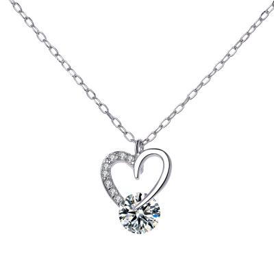 China Long Color Keeping Silver Heart Necklace Female S925 Diamond Fashion Zircon Heart Korean Necklace for sale