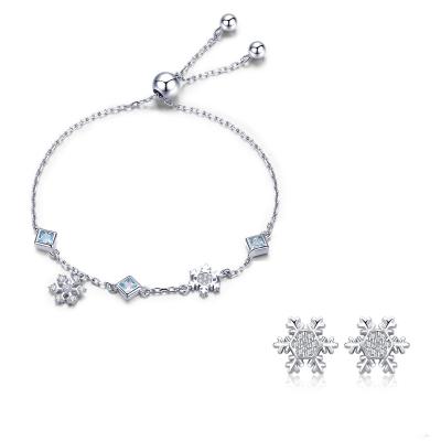 China Long Color Keeping Stylish Snowflake Earrings s925 Platinum Plated Zircon Bracelet Jewelry Set Elegant Sterling Silver for sale