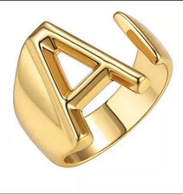 China Long Color Keeping Minimalism 26 Letters Rings Unisex Brass Opening Adjustable Ring for sale