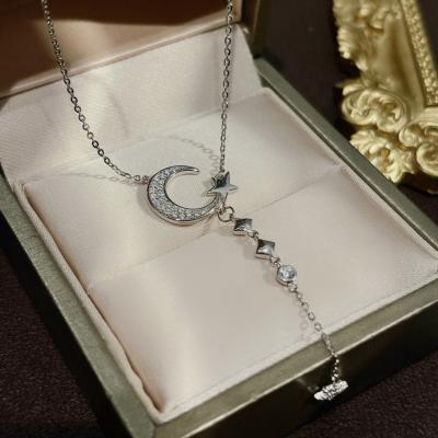 China Long color keeping exquisite sweet lady starling starling zircon moon star clavicle chain tassel necklace for sale