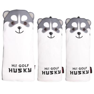 China Wooden Puppy Husky Cover PU Leather Cover Fairway Headcover FW Driver Cover GOLF 3pcs/set PU Leather for sale