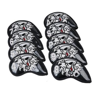 China PU LEATHER Skull 9PCS/Set 5 6 7 8 9 P S A Golf Iron Head Cover Iron Cover 4 For Golf Irons Club Red Black Blue White for sale