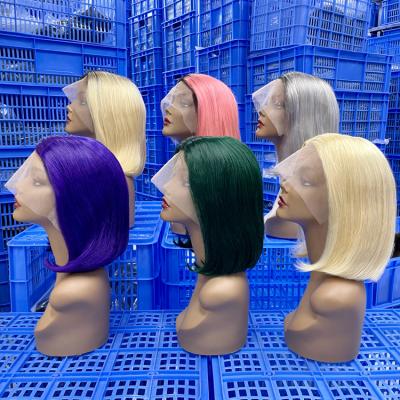 China Silky Straight Brazilian Wave Ombre Colored Bob Wig, Lace Front Bob Wigs Human Hair, Blonde Colored Short Bob Wig for sale