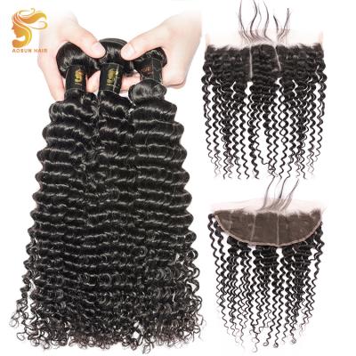 China Deep Wave Aosun Remy Peruvian Deep Wave Hair with Headband, Raw Swiss Lace Headband, Deep Wave Bundles with Lace Frontal Closure for sale