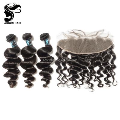 China Loose Wave Cambodian Virgin Human Hair Loose Wave Hair Lace Frontal Closure With Bundles for sale