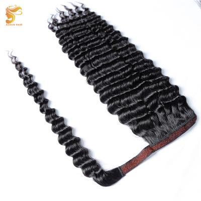 China Jerry Curl Ponytail Girl Kids Deep Wave Ponytail Long, Clip In Hair Piece Short Bang Thick Ponytail, Jerry Curl Hair Tie Ponytail for sale