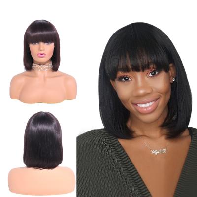 China Free Shipping Aosun Human Hair 8-14inch Bob Wig With Bang , Straight Wave Human Hair Glueless Lace Up Human Hair Wigs for sale