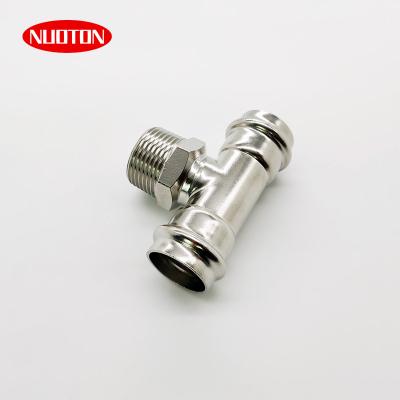 China SS316L Stainless Steel Dvgw V-Profile Press Fittings Male Threaded Tee Press Fittings for sale