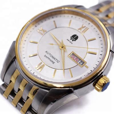 China Custom Auto Date Logo Copper Dial Gold Plated Automatic Watch for sale