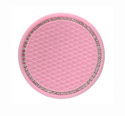 China Diamond Factory Outlet Diamond Water Coaster Car Mat Cup Holder Round Coasters Non-Slip Auto Anti-Skid Pads PVC Customizable Logo for sale