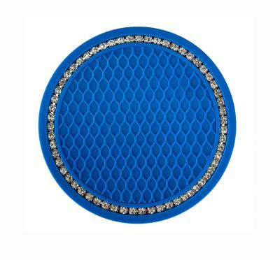 China Diamond Bling Water Glass Round Silicone Coaster Mat PVC Non-slip Car Coasters For Auto Cup Holder Anti-skid Pad for sale