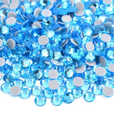 China Wholesale SS3 SS6 SS10 SS12 SS16 SS20 Hotfix Flatback Crystal Iron On Hotfix Rhinestones Blue Green Color For Dress for sale