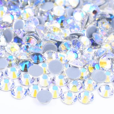 China Wholesale SS6 SS10 SS16 SS20 Moon Shadow Color Hotfix Round Glass Crystals Flatback Iron On Rhinestone For DIY Clothes for sale