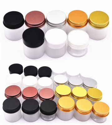 China 20ml 25ml 30ml Luxury Clear Frosted Plastic Jars Cosmetic Container Food Grade With Colored Lids For Travel Storage Lotion Scrubs Cream for sale