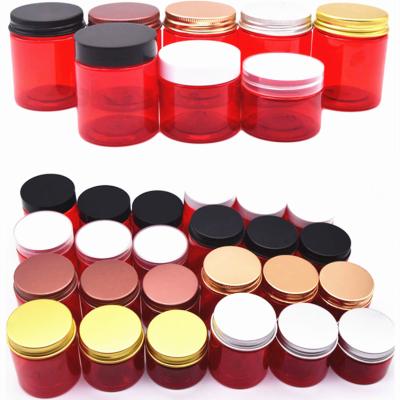 China 40ml 50ml 80ml Luxury Red Transparent PET Cosmetics Containers Plastic Cream Jar With Colorful Lids for sale