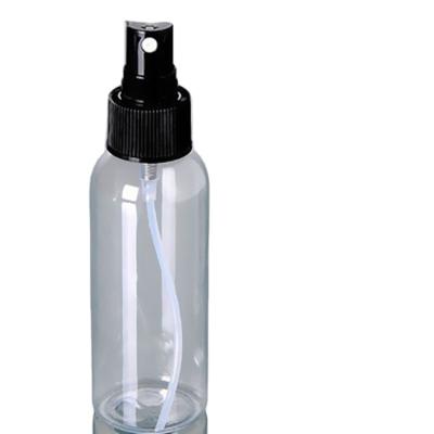 China Skin Care PET 100ml Plastic Clear Spray Bottle Boston Rounds With Black Fine Mist Sprayer for sale