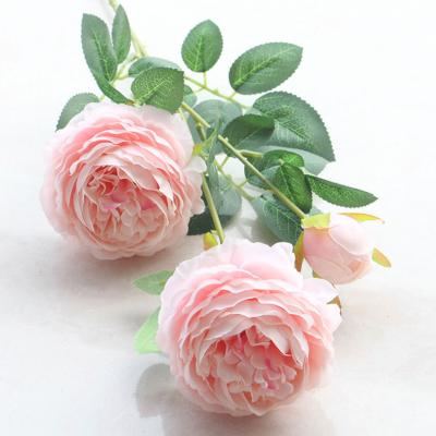 China Wholesale Brazil Decoration Spot Artificial Peony Three Rose Artificial Silk Flower Wedding Hotel Decoration for sale