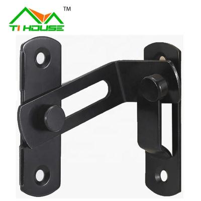 China Small Rustic Flip Pocket Door Lock 90 Degree Black Silding Barn Door Hook Lock Screen Door Stopper for sale