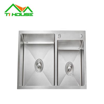 China Without Faucet Factory High Grade Black Stainless Steel Double Bowl Handmade Undermount Kitchen Sink for sale